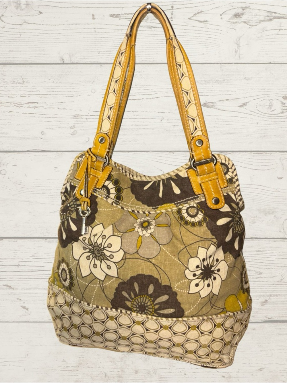 FOSSIL Brown Floral Quilted Bag